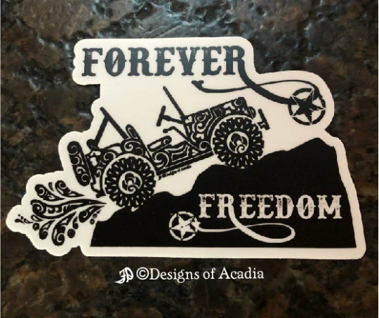 Sticker - "FOREVER FREEDOM "- Side View Jeep Tribal Tattoo