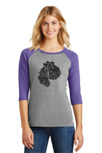 MDI Tribal Tattoo LADIES Tri-Blend Raglan 3/4 Sleeve T-Shirt (S-XXL)